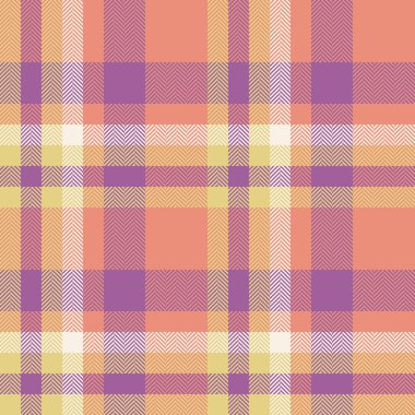 Kırmızı ve morumsu renklerde tekstil vektörüyle dokusu olmayan ekose tartan kumaş arkaplan.