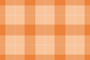 Platform desenli ekose arka plan, cilt kumaş tartanı. Turuncu ve beyaz renk paletinde gündüz vektörü tekstilsiz dokusu.