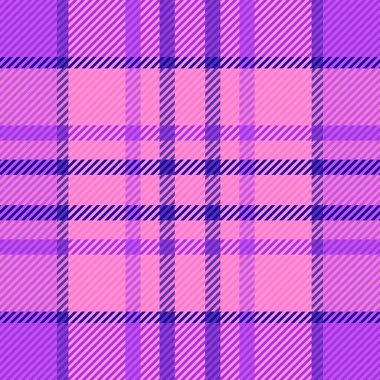 Kaliteli desenli tartan, indirimli tekstil desenli ekose. Grunge pürüzsüz kumaş kontrol vektörü pembe ve mor renk paletinde.