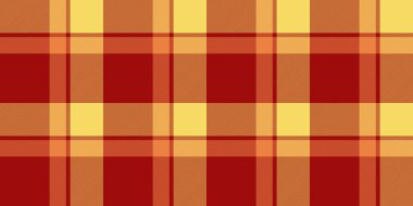 Akış desensiz tartan, desenli kumaş kontrolü. Kırmızı ve sarı renk paletinde kız arkaplan vektörü ekose tekstil.