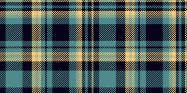 Rahat ekose desenli, dikişli arka plan dikişsiz. Minimalist vektör kumaş siyah ve cyan renk paletinde tartan tekstil.