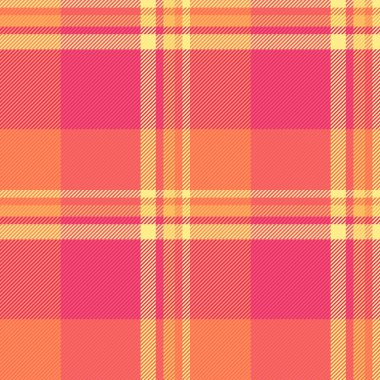 Örtülü arka plan ekosesiz, desenli desen vektörü. Kırmızı ve sarı renk paleti ile tekstil tartan kumaşı kontrol et.