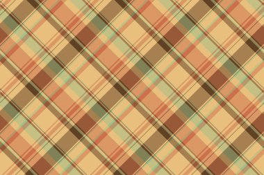 Latince doku vektörü tekstil, Fransa ekose deseni. Turuncu ve kehribar renk paleti ile renksiz tartan kumaş arkaplanı hurdaya çıkar.