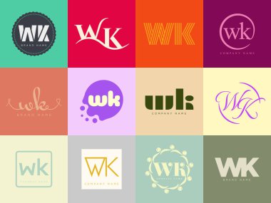 WK logo company template. Letter w and k logotype. Set different classic serif lettering and modern bold text with design elements. Initial font typography. clipart