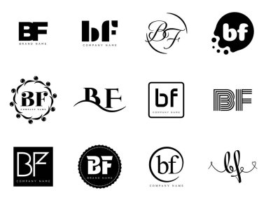 BF logo şirketi şablonu. B harfi ve Flogotype. Tasarım elemanları ile farklı klasik serif harfleri ve modern kalın metin ayarla. İlk yazı tipi tipografisi.