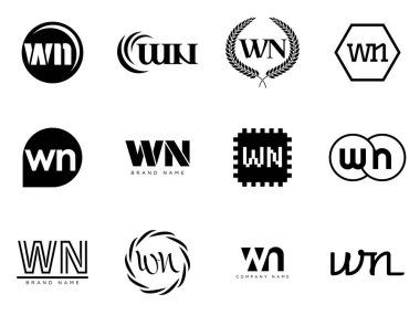 WN logo şirketi şablonu. Harf w ve n logotype. Tasarım elemanları ile farklı klasik serif harfleri ve modern kalın metin ayarla. İlk yazı tipi tipografisi.
