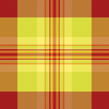 Tekstil dokusu, profesyonel vektör kumaş arka planı. Kireç ve kırmızı renkli ekoseli kanepe kontrolü.