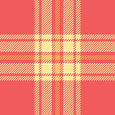 Model desenli, ekoseli, yerli tartan desenli. Kırmızı ve sarı renk paletinde tekstil kumaş arkaplan vektörü.