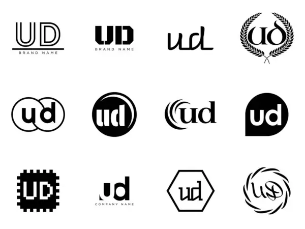 stock vector UD logo company template. Letter u and d logotype. Set different classic serif lettering and modern bold text with design elements. Initial font typography.