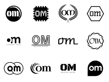 OM logo şirketi şablonu. Mektup O ve M logotype. Tasarım elemanları ile farklı klasik serif harfleri ve modern kalın metin ayarla. İlk yazı tipi tipografisi.