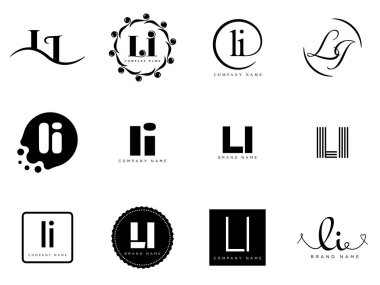 LI logo şirketi şablonu. Mektup I ve ben logotype. Tasarım elemanları ile farklı klasik serif harfleri ve modern kalın metin ayarla. İlk yazı tipi tipografisi.