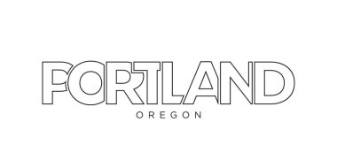Portland, Oregon, ABD tipografi sloganı. Baskı ve web ürünleri için grafik şehir harfleriyle Amerika logosu.