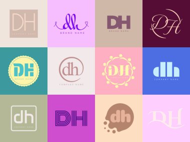 DH logo şirketi şablonu. D ve H logoti harfleri. Tasarım elemanları ile farklı klasik serif harfleri ve modern kalın metin ayarla. İlk yazı tipi tipografisi.