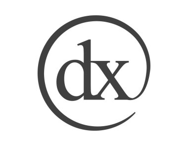 Daire şeklinde e-posta işareti tarzında iki harften DX logosu. D ve X yuvarlak şirket logosu