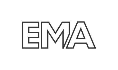 EMA logo tasarım şablonu güçlü ve modern kalın metinlerle. Basit ve minimal tipografi içeren ilk tabanlı vektör logosu. Moda şirket kimliği.