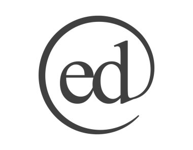 Çember şeklinde e-posta işareti tarzında iki harfli ED logosu. Şirketin E ve D yuvarlak logosu