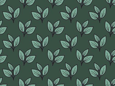 El çizimi çiçek desenli vektör tasarımı. Bitki ve yaprak ile basit bir süs. Kumaş baskı kumaşı.