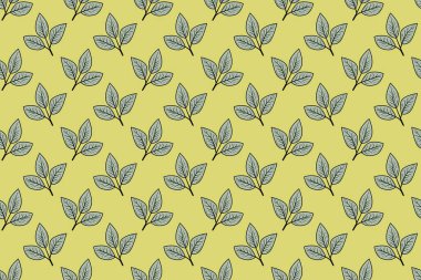 El çizimi çiçek desenli vektör tasarımı. Bitki ve yaprak ile basit bir süs. Kumaş baskı kumaşı.