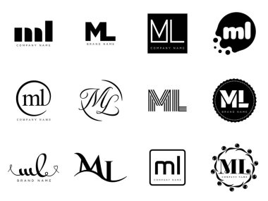 ML logo şirketi şablonu. M harfi ve ben logoti. Tasarım elemanları ile farklı klasik serif harfleri ve modern kalın metin ayarla. İlk yazı tipi tipografisi.