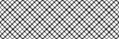 Tekstil desenli tartan, temel kusursuz kontrol vektörü. 40 'ların desenli ekose kumaş arka planı beyaz ve siyah renk paletinde.