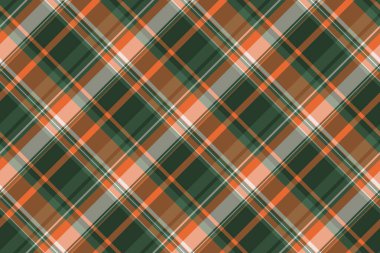 Sayfa vektör şablonu kontrolü, kimlik kumaş ekose. Tişört tekstil dokusu turuncu ve yeşil renk paletinde pürüzsüz.