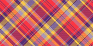 Eski moda arka plan ekoseli kumaş, soyulmuş ekose dikişsiz doku. Mor ve kırmızı renk paletinde vektör tekstil şablonunu kontrol et.