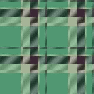 Taze desenli tekstil arka planı, katmanlı vektör kumaşı dikişsiz. Model desenli tartan ekoseli yeşil ve pastel renkli palet.