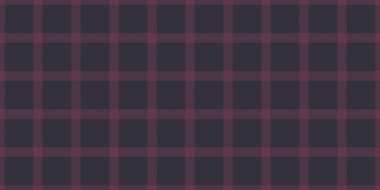 Dikensiz çek ekoseli, renkli arkaplan desenli kumaş. Pembe ve koyu renk paletinde çizgi tartan dokuma vektörü.