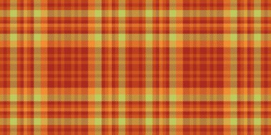 Tekstil arkaplan dokusunu boyamak, pürüzsüz kumaş ekoseli dinlenmek. Turuncu ve kırmızı renk paletinde tatil tartan desen kontrol vektörü.