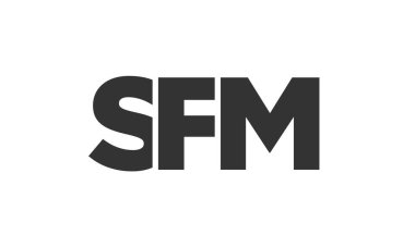 Güçlü ve modern kalın metinli SFM logo tasarım şablonu. Basit ve minimal tipografi içeren ilk tabanlı vektör logosu. Moda şirket kimliği.