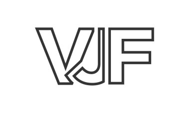 Güçlü ve modern kalın metinli VJF logo tasarım şablonu. Basit ve minimal tipografi içeren ilk tabanlı vektör logosu. Moda şirket kimliği.