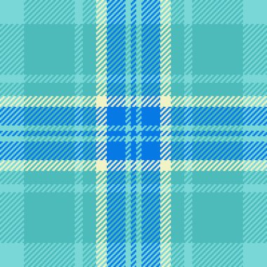 Bandana arka plan tekstil kontrolü, gerçekçi vektör dokusu ekoseli. Kadın desenli tartan desenli, mavi ve cyan renk paleti..