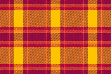 Kral tartan tekstil vektörü, pürüzsüz arka plan dokusu. Kareli kumaş desenini pembe ve altın gelincik renginde kontrol et.