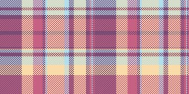 Şekil tartan kontrolü, simetrisiz tekstil deseni. Pembe ve Navajo beyaz renk paletinde düzenlenmiş kumaş vektör ekoseli dokusu.