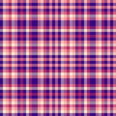 Eski püskü, pürüzsüz arka plan kontrolü, çok yönlü tartan ekose. Mor ve kırmızı renk paletinde kumaş dokusu zorluğu.