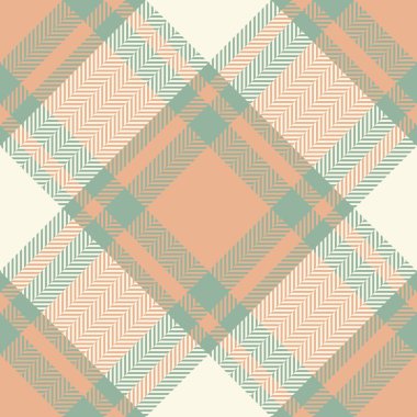 Kalıplı tartan kumaş ekoseli, pastel desenli arka plan. Kesintisiz vektör kontrolü turuncu ve pastel renk paleti ile tekstil.