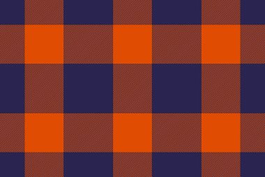 Üretim kusursuz çek tekstili, Amerikan arka plan ekose dokusu. İrlanda kumaş desenli çivit rengi ve turuncu renk paleti.