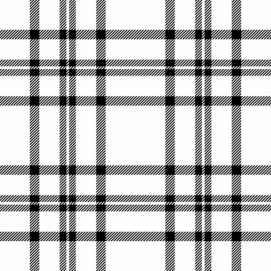 Partinin ekosesiz arka planı, performans dokusu tartan kumaşı. Tekstil denetim vektör desenini beyaz ve siyah renk paletinde tekrarla.
