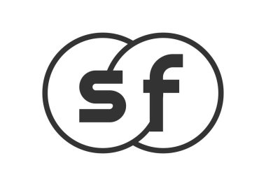 SF şirketinin amblemi ana hatları mermiler ve iki birleşik dairenin S F harfi logo şablonu, marka kimliği, logotype. Vektör Sonsuzluk sembolü