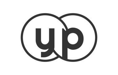 YP şirketinin amblemi, ana hatları yuvarlak ve iki birleşik dairenin logo şablonu, marka kimliği, logoti. Vektör Sonsuzluk sembolü