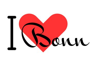 Bonn 'u seviyorum, Almanya' yı. Kırmızı kalpli el yazısıyla yazılmış mektuplar. Vektör illüstrasyonu, modern tasarım