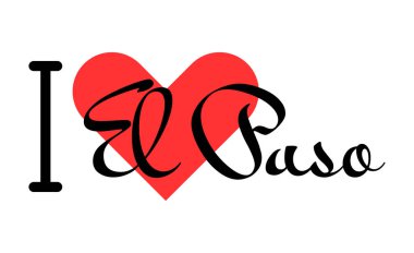 El Paso 'yu seviyorum, Birleşik Devletler şehri. Kırmızı kalpli el yazısıyla yazılmış mektuplar. Vektör illüstrasyonu, modern tasarım