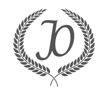 İlk harf J ve O, defne çelenkli JO monogram logo tasarımı. Kaligrafi yazı tipli lüks amblem.