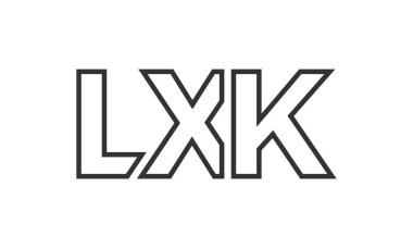 Güçlü ve modern kalın metinli LXK logo tasarım şablonu. Basit ve minimal tipografi içeren ilk tabanlı vektör logosu. Moda şirket kimliği.