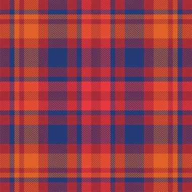 Ekose kontrol deseni turuncu ve kırmızı renklerde. Kusursuz kumaş dokusu. Tartan tekstil baskı tasarımı.