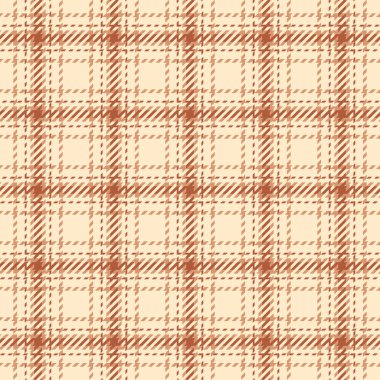 Arapça, kusursuz tekstil, şehvetli kumaş kumaş dokusu. Turuncu ve badem rengi paletinde saf ekose arka plan vektör deseni.