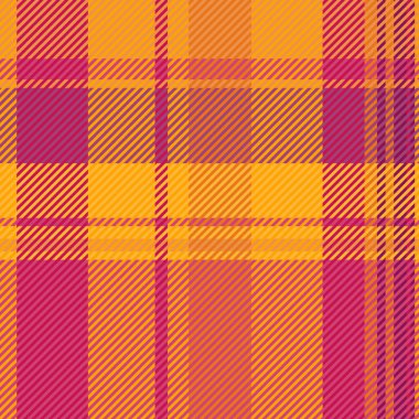 Lifsiz tekstil tartan, vektör kontrolü. Antik arkaplan desenli ekose kumaş pembe ve turuncu renk paleti.