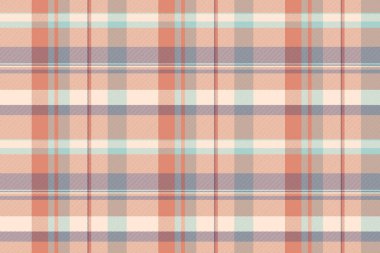 Keten tekstil ekose kumaş, uzun vektör dikişsiz desen. Antika beyaz ve kırmızı renk paletinde kumaş arkaplanı pürüzlü denetim.