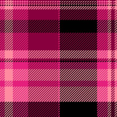 Kareli kumaş kumaş kumaş, 50 'lerin tekstil desenleri pürüzsüz. Pembe ve siyah renk paletinde satır arkaplan vektör dokusu kontrolü.