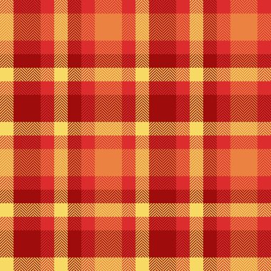 Sanatsal kumaş kumaş kumaş tartan, rüya gibi ekoseli bir çek. Kalıtsal doku vektör arkaplanı kırmızı ve sarı renk paleti.